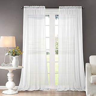 Dreaming Casa Solid Sheer Curtains Draperies White Rod Pocket 2 Panels 72" W
