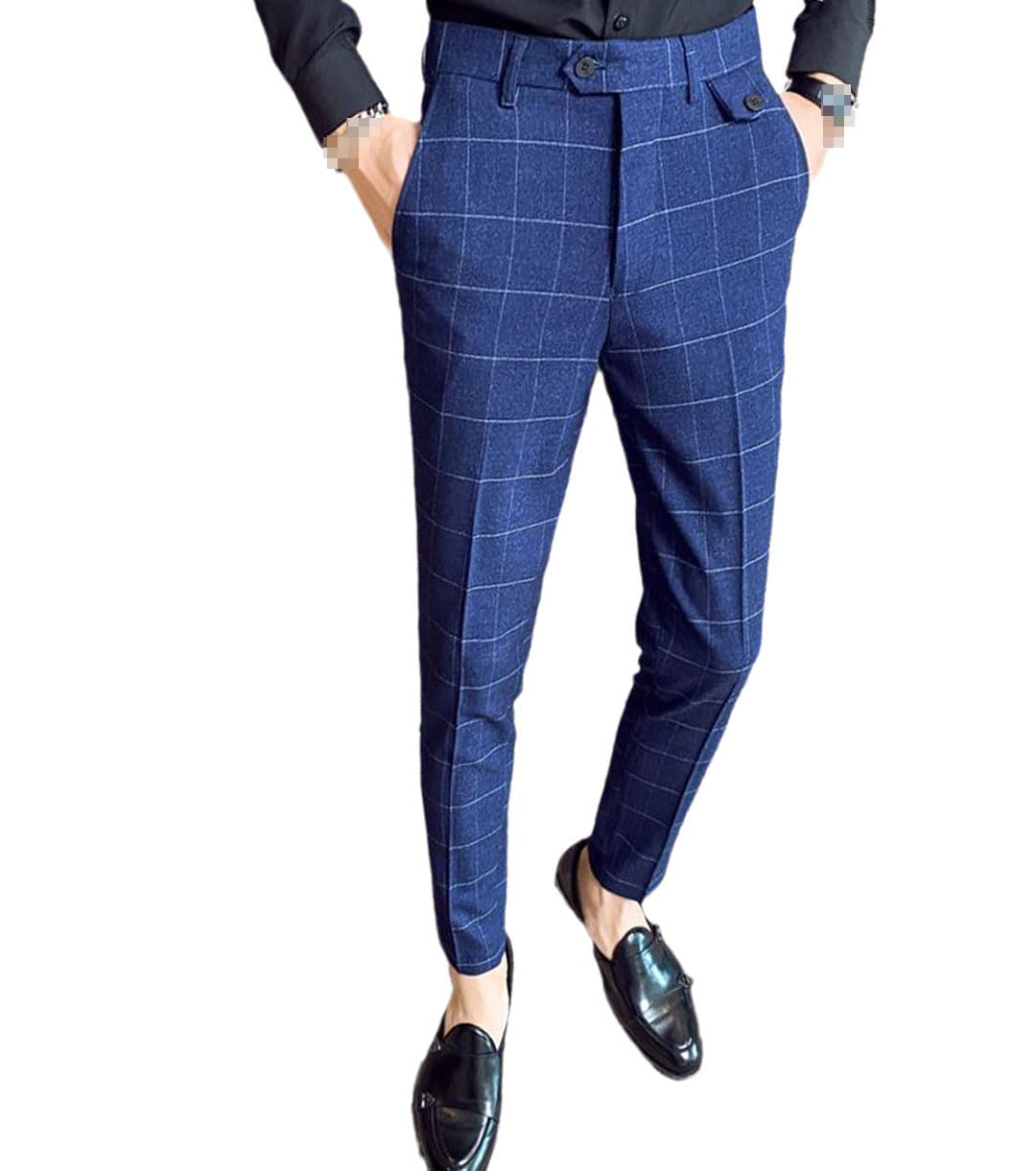 Vogrtcc Pantaloni da Uomo Casual Business Slim Pantaloni Scozzesi E A Righe