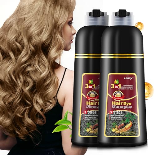 2 Pack Hair Dye shampoo, Leorx Chestnut Brown 3 In 1 Color Shampoo Instant Herbal Coloring Shampoo Refresh Hair For Women&Men - Tintes Para El Cabello Profesional