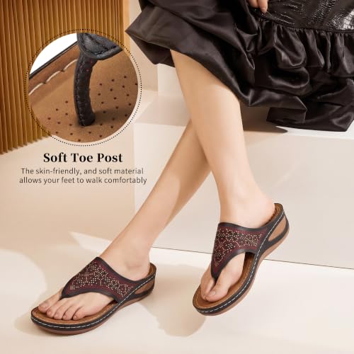 Image of Ecetana Wedge Sandals for Women Comfortable Casual Stylish Flip Flops | Soft Cushion Orthopedic Slip On Platform Thong Sandals with Lightweight Non Slip 2.16 Inch Heel for Summer Walking