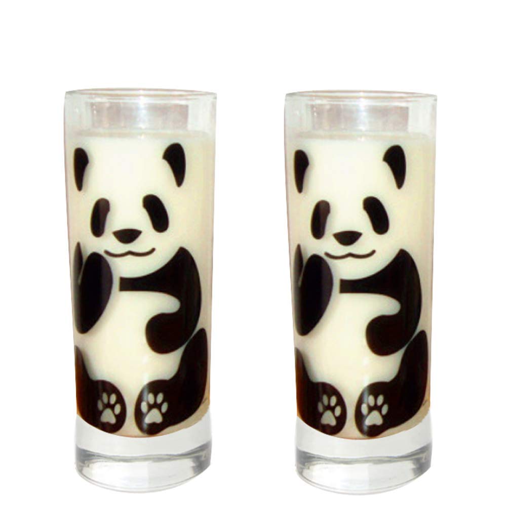 YTMY 2PCS Chinese Panda Glass Couple Drinking Glasses Transparent Bottle Milk Cup, Drink Cup, Tea Cup