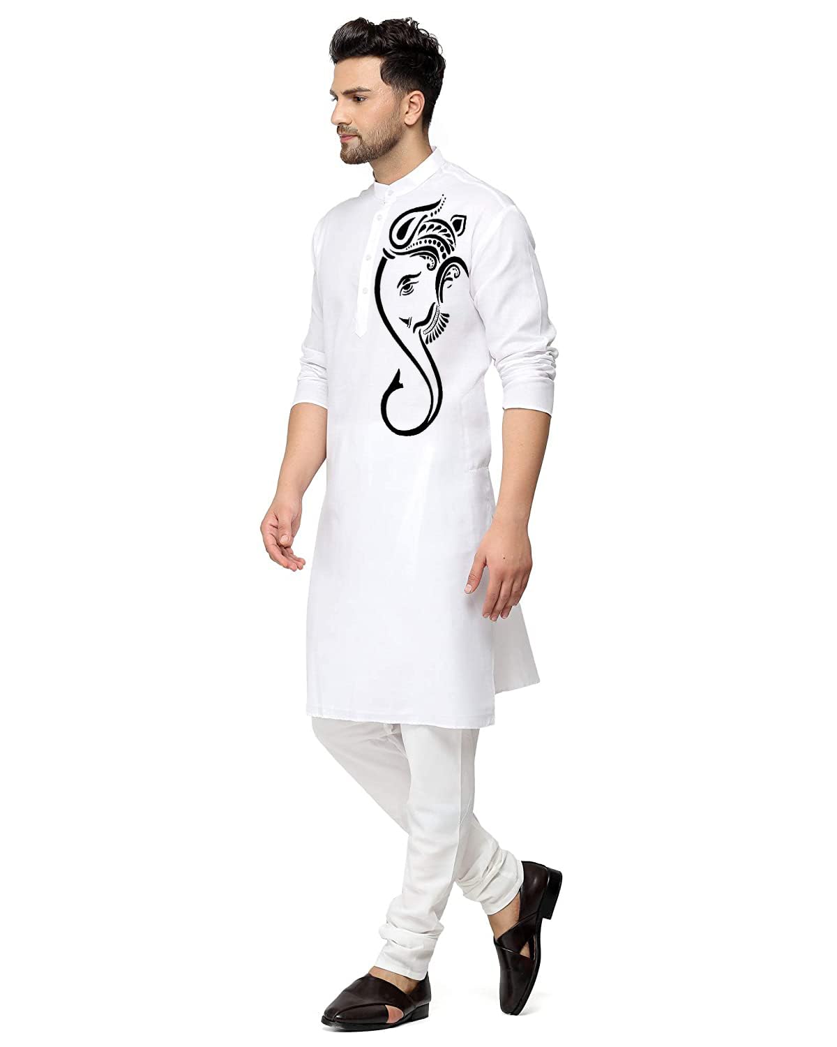 ashtang Cotton Blend Digital Print Kurta Pyjama Set || Ganesha Print (in, Alpha, XL, Regular, White) - Image 2 thumbnail
