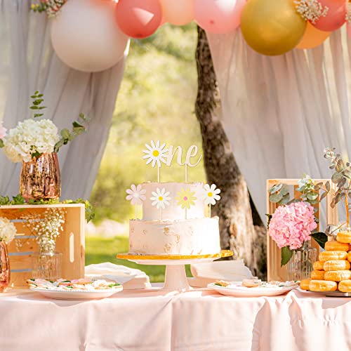 Bkeecten 5Pcs Daisy Wood One Cake Toppers Painted Colorful Boho Groovy Daisy Flower Dessert Cupcake Topper Decors For Kids Girl One Year Old First Birthday Baby Shower Hippie Party Favors Supplies #TOP6