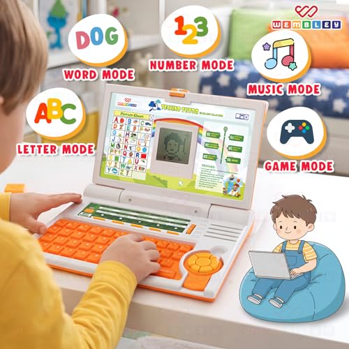 Image of Wembley Kids Laptop Educational Toy for 2-5 Year Old Boys & Girls | Interactive Learning Computer with Alphabet, Letters & Mathematics | Music, Logic & Memory Games | Birthday Gift for Kids