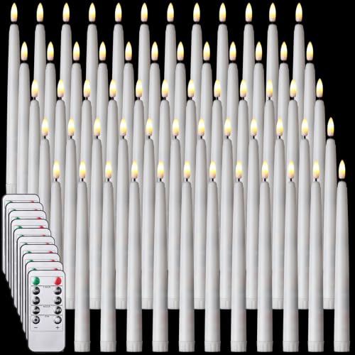 Image of Tuanse 100 Pcs Flickering Flameless Taper Candles Bulk LED Battery Operated Realistic Flame Effect with Remote & Timer Safe No Fire Wax Drip Candles for Wedding Church Home Decor (9.65 inch,White)
