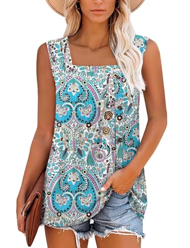 KISSMODA Womens Boho Tops for Summer Sleeveless Tanks Loose Fit Casual Blouse Daily Shirts for Leggings (S-3XL)