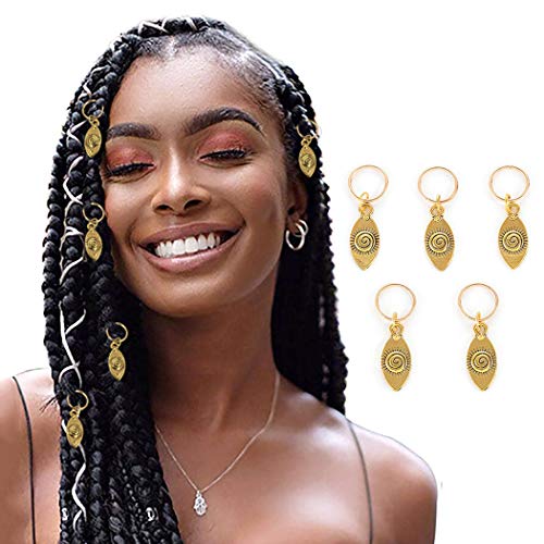 Woeoe Braid Charms Gold Hair Rings Jewelry Braids Clips Dreadlock Accessories for Women and Girls (Pack of 5) (Evil eye)