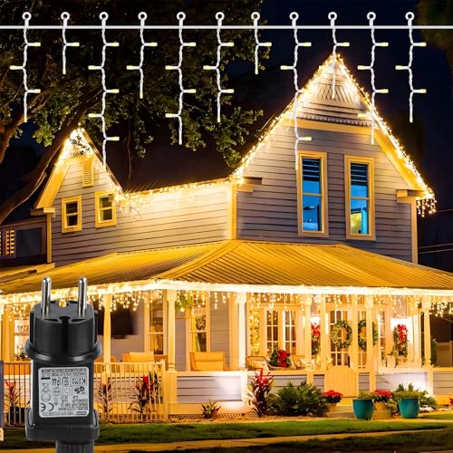 Aigostar Cortina Luces Navidad, 3M+5M*0.6M 100 LED 8 Modos, Luces Navidad Cortina IP44, Blanco Cálido, para Bodas, Fiestas