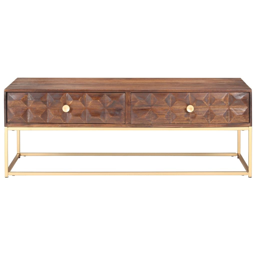 Tavolino Caffè 112x50x40 cm Legno Massello Mango 2 Cassetti