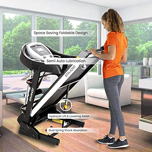 Image of SPARNOD FITNESS STH-4200 (4.5HP Peak DC Motor) Foldable Treadmill for Home Use Free Installation | Cardio Benefits | Auto-Incline Multifunction, Massager, Twister & Dumbbells Max User Weight: 120 Kg