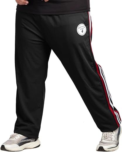Men’s Sports Track Pants | Regular Fit Polyester Gym Lower with Triple Side Stripe | Athletic Running &amp; Workout Trackpant...