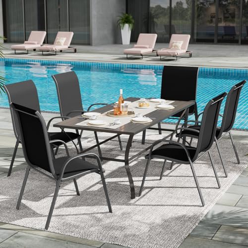 Image of UDPATIO Patio Chairs Set of 6, Stackable Outdoor Dining Chairs with High Back, Breathable Textilene Fabric Outdoor Chair All Weather, 350LBS Capacity for Garden, Backyard (Black)