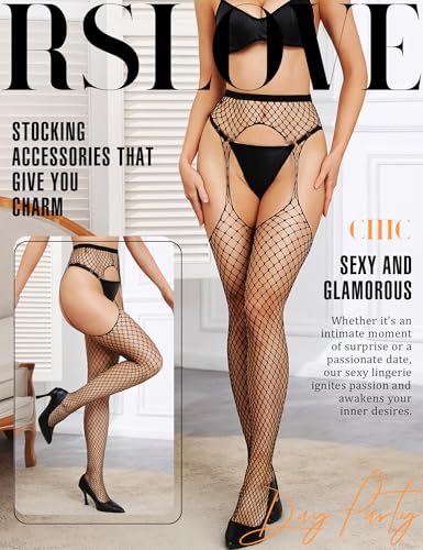 Image of RSLOVE Women's Fishnet Suspender Stockings - High Waist Fishnet Tights Sexy Lingerie for Intimate & Daily Wear