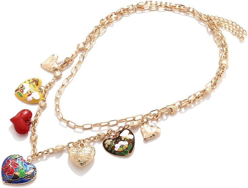 LUREME Boho Love Necklace - 7 Charm Golden Pendant Necklace, Adjustable Layered Jewelry for Women (nl006379) - Image 6