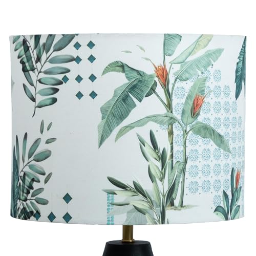 Image of Dreamy Walls 10.5'' Drum Lamp Shade for Bedroom, Living Room | Handcrafted Printed Faux Silk Replacement Lampshade Only | Easy Assembly, 10.5x8.5 Inches, Green Tropical Shade (Pack of 2)