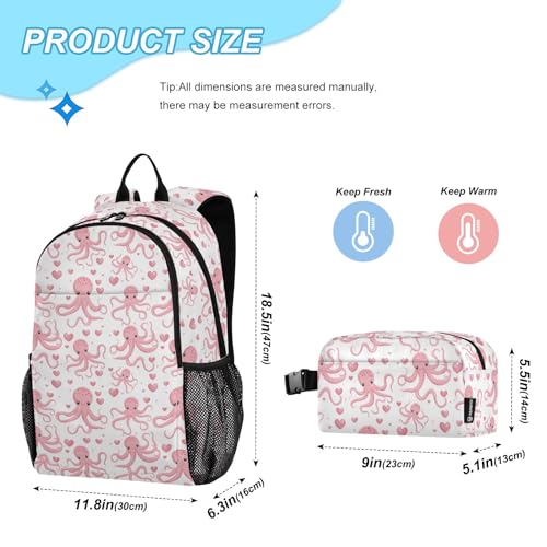 CHIFIGNO Pink Octopus Girls Backpack with Lunch Box School Backpack Elementary Students Knapsack with Lunch Box2