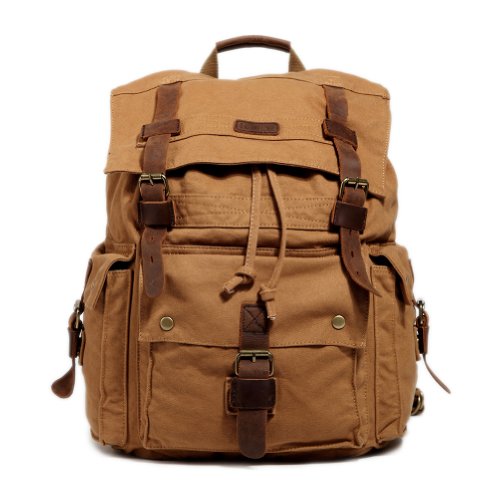 Sac à dos en toile et cuir Kattee, style vintage, grande taille Marron kaki