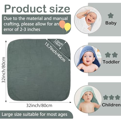 Image of Peryiter 6 Pcs Muslin Hooded Baby Towels, 32 inchx 32 inch Cotton Newborn Bath Towel Muslin Infant Baby Blankets Absorbent Unisex Newborn Registry Gift Essentials for Girls Boys (Blue Series)