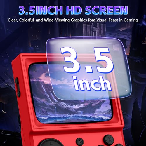 Image of R36T Retro Game Console, Handheld Game Console with 3.5in IPS HD Screen, Video Game Consoles Supports WiFi Networked Fighting and OTG, 3500mAh Battery, 64GB TF Card, Red