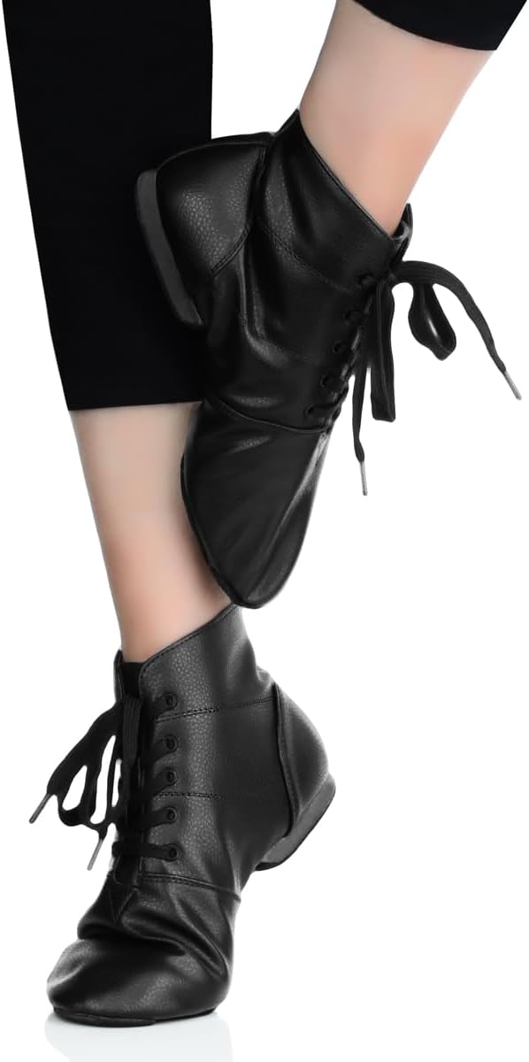Keemi Jazz Boots Dance Shoes Lace Up Jazz Dance Shoe for Women Girls Men Adult Black Split Sole