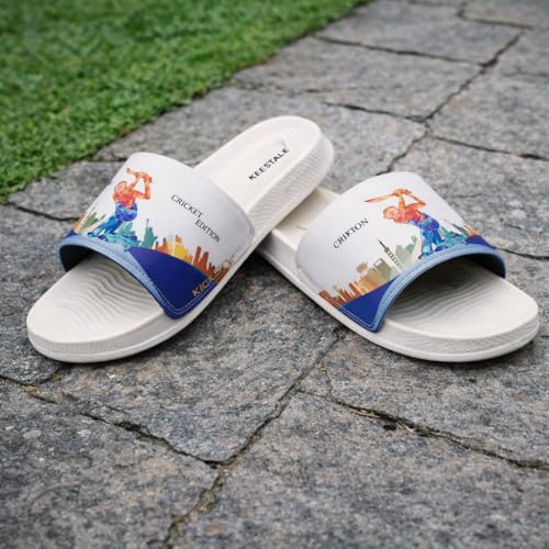 Image of Men's Cricket Edition Printed Sliders | Lightweight EVA Cushioned Slip-On Flip Flops | Anti-Skid Casual Bathroom, Home & Outdoor Sandals for Boys & Men