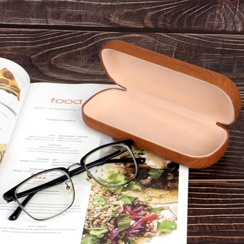 Image of Hard Shell Glasses Case, Portable Wood Grain Sunglasses Case, Large Eyeglass Cases Concise With Cleaning Cloth for Women Men