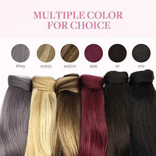 Goo Goo Ponytail Extension, Long Straight Wrap Around Clip In Handmade Real Human Hair For Women,Hair Piece Pony Tail Hair Extensions Hairpieces For Girls,Dark Brown #2, 80G 18Inch #TOP7