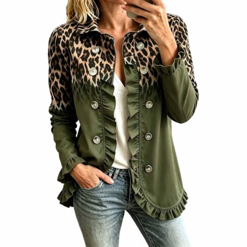 Ruffle Trim Jacket for Women Leopard Print Open Front Vintage Cardigan - image 4