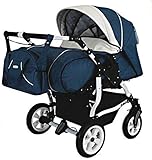 Softtragetaschen Adbor Duo Spezial Zwillingskinderwagen mit Babyschalen, Zwillingswagen, Zwillingsbuggy Farbe D-8 blau/weiss