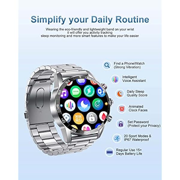 LIGE Reloj Inteligente Hombre con Llamadas y Asistente Voz, 1.32''HD Smartwatch con 2 Correas, Música Pulsómetro, SpO2, Monitor Sueño 20 Modos Deportes, Notificaciones Inteligentes para Android iOS