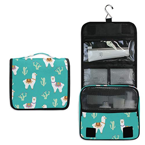 senya Hanging Travel Toiletry Bag Kit Makeup Case Cosmetics Organizer for Men Women Green Llama Alpaca And Cactus by senya - Used condition - Image 2