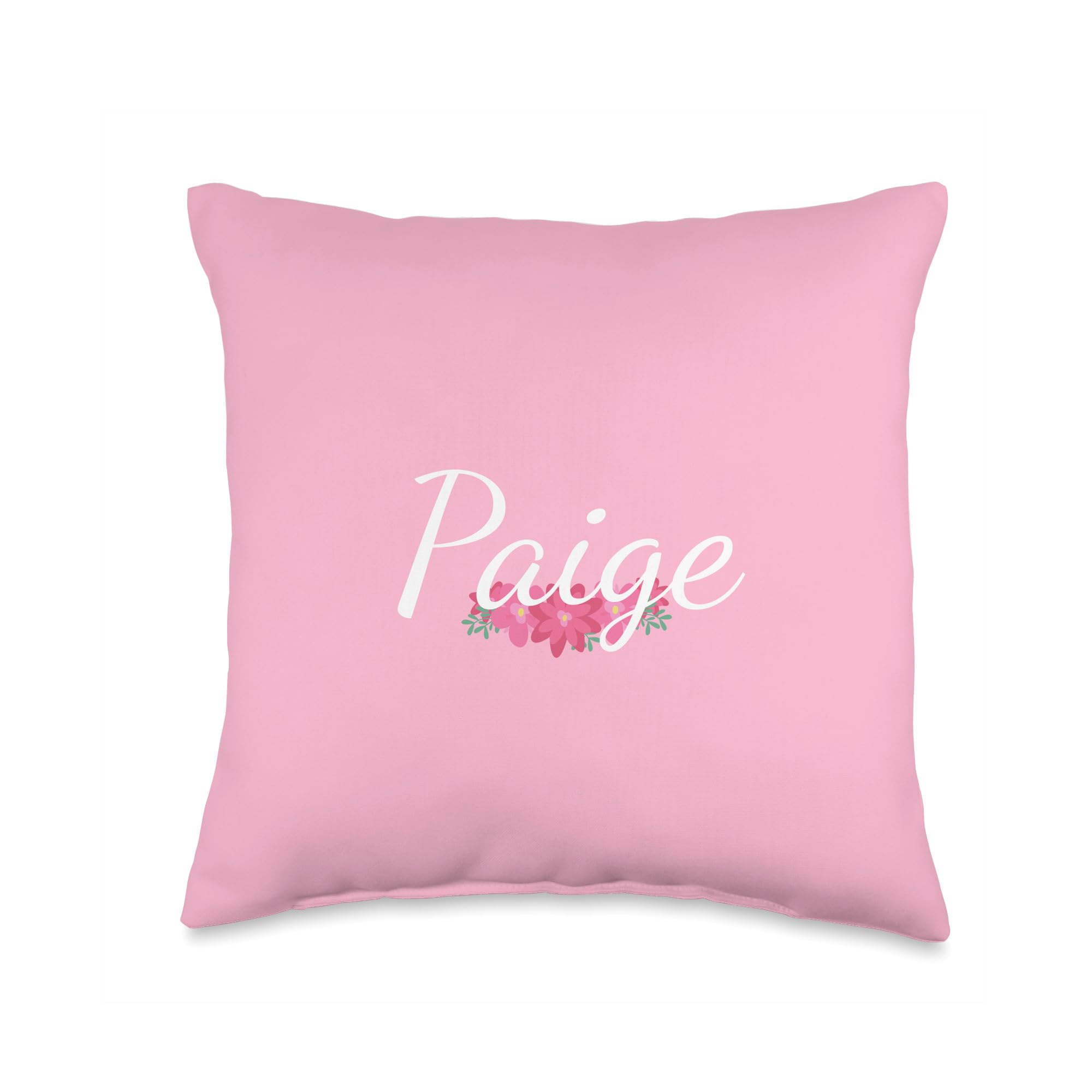 Custom Paige Gifts & Designs for Girls Custom Paige Gift Personalized Name Flowers Floral Pink Throw Pillow, 16x16, Multicolor