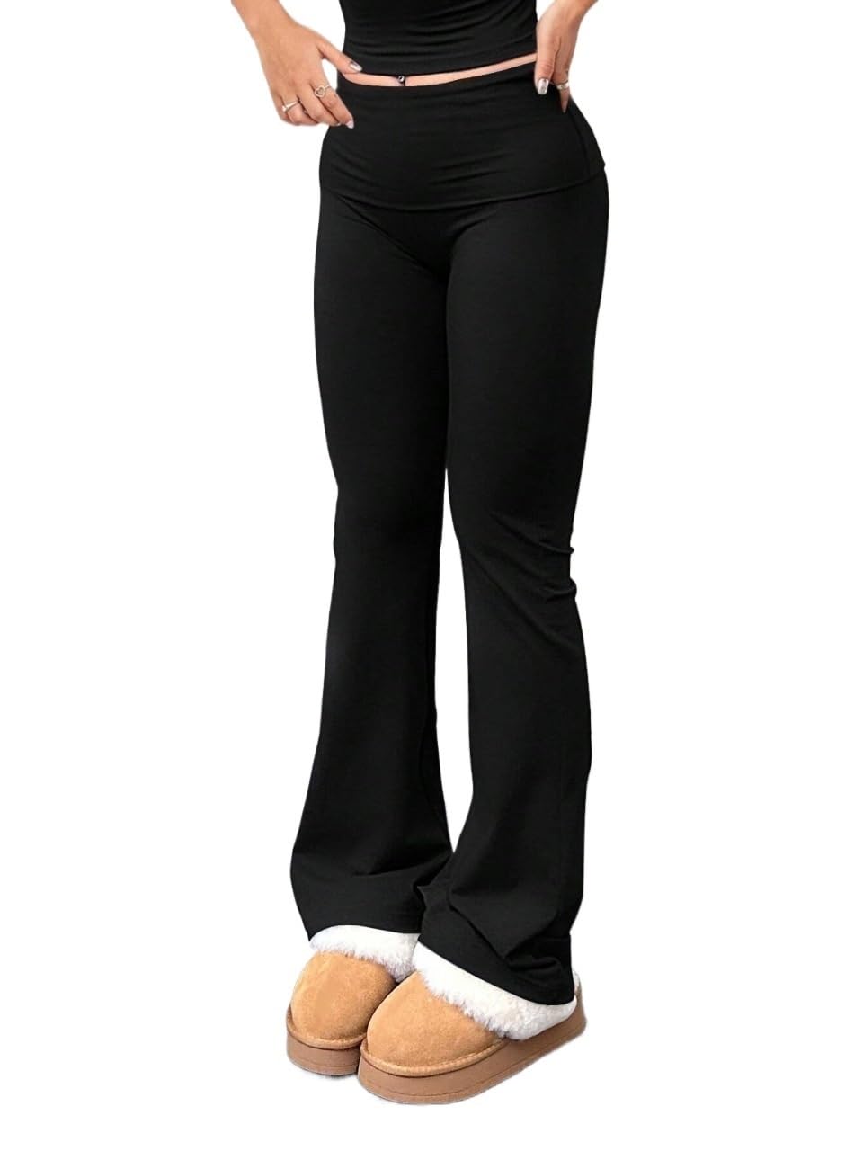 Womens Fall Casual Solid Color Wide-Waist Pants Trousers