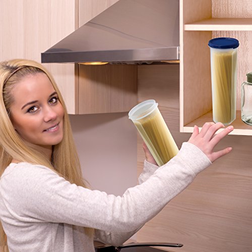 Tall Clear Spaghetti Pasta Container Storage With Lid-2 Pk.multi-Purpose Kitchen Pantry Organization And Food Storage For Noodles Beans Straws - Airtight Leakproof Spaghetti Keeper Bpa Free 37 Oz. #TOP2