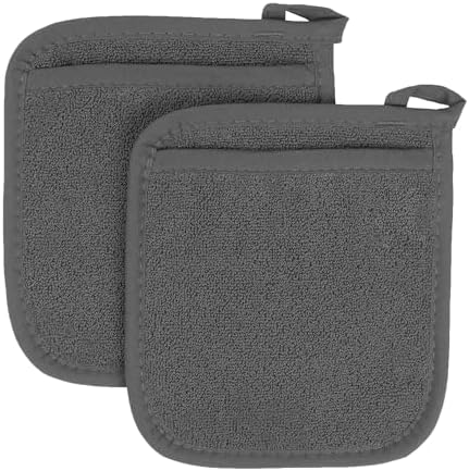 Ritz Terry Pocket Mitt & Hot Pad: Unparalleled Heat Resistant, Durable 100% Cotton – Ergonomically Designed for Optimal Grip – Easy-Care Machine Washable, Perfect for Your Kitchen – Graphite, 2-Pk