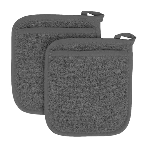 Ritz Terry Pocket Mitt & Hot Pad: Unparalleled Heat Resistant, Durable 100% Cotton – Ergonomically Designed for Optimal Grip – Easy-Care Machine Washable, Perfect for Your Kitchen – Graphite, 2-Pk