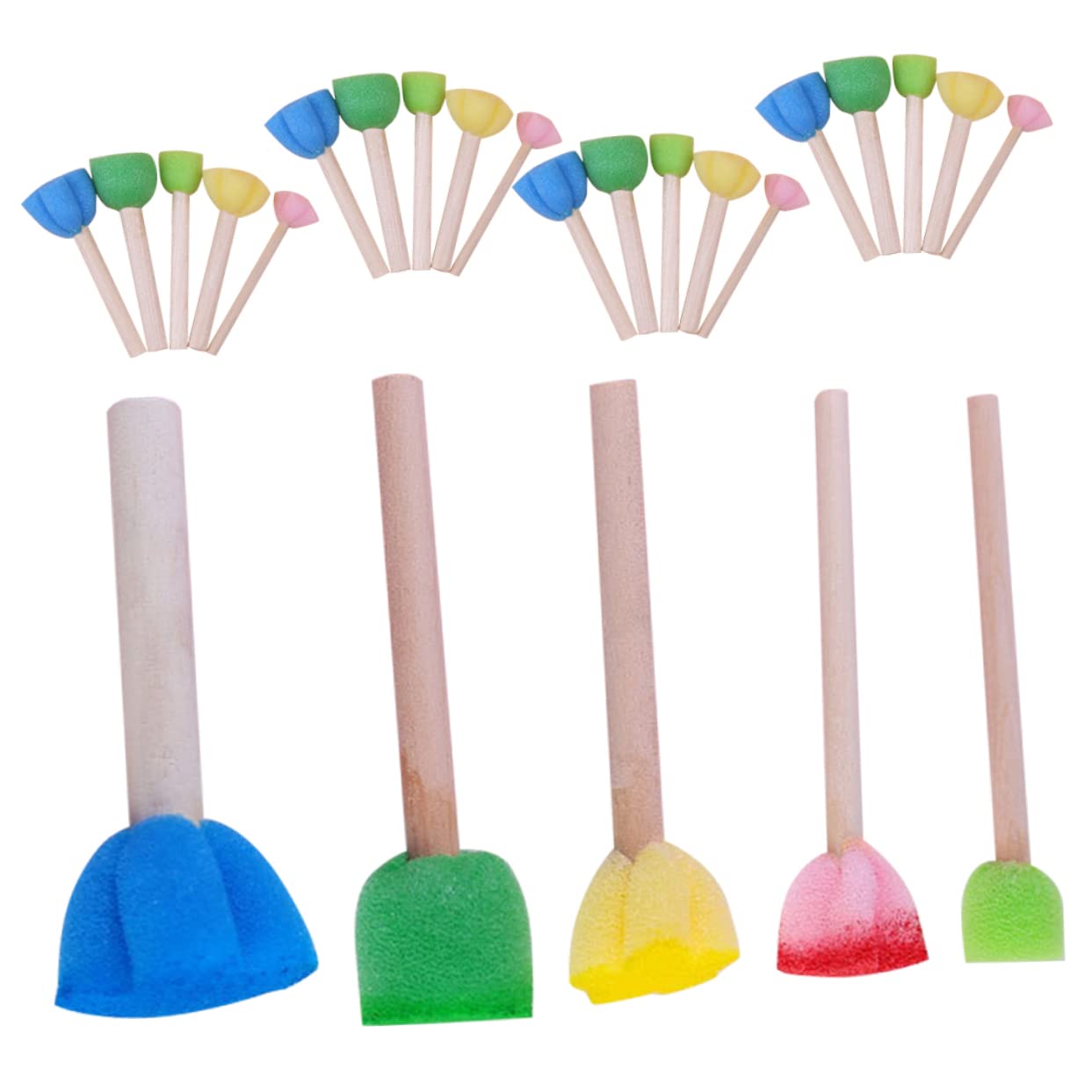 HOMSFOU Versatile Boys and Girls Sponge Brush Kit 25pcs Multi-Functional Painting Tools Wooden Handles for Schools Parties and DIY Crafts