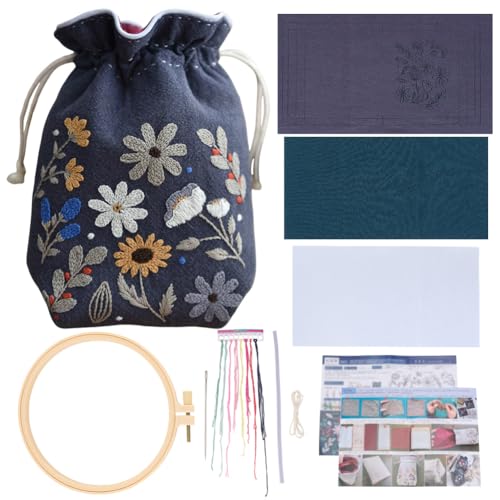 Kit broderie fleurs pour personnaliser un sac à cordon durant vos moments de détente