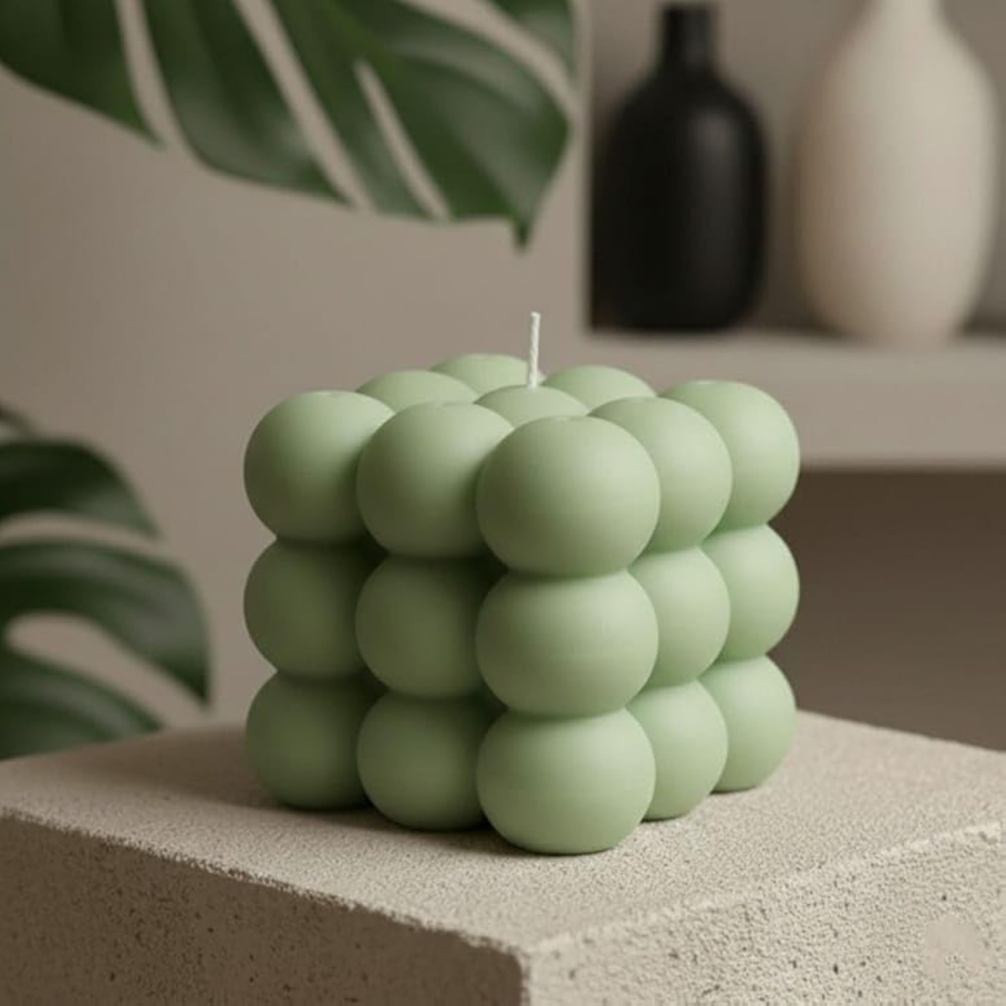 Green Bubble Cube Candle, Decorative Design