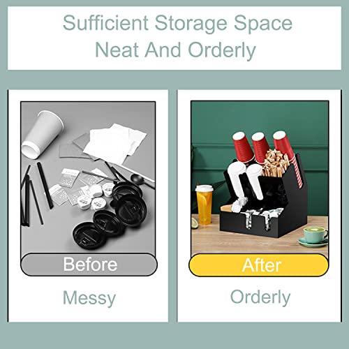 Foriy Coffee Condiment Organizer Commercial Cup And Lid Holder 10 Compartment Coffee Cup And Condiment Organizer Breakroom Coffee Station Organizer For Coffee Milk Tea Shop Black #TOP2