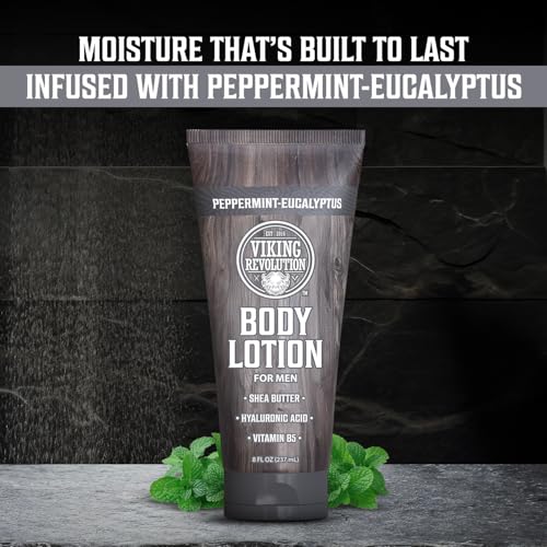 Image of Viking Revolution Peppermint Eucalyptus Body Lotion for Men -Mens Lotion for Dry Skin with Shea Butter, Hyaluronic Acid and Vit B5 -Nourishing Mens Body Lotion for Hydrated and Smooth Skin(8oz,1 Pack)