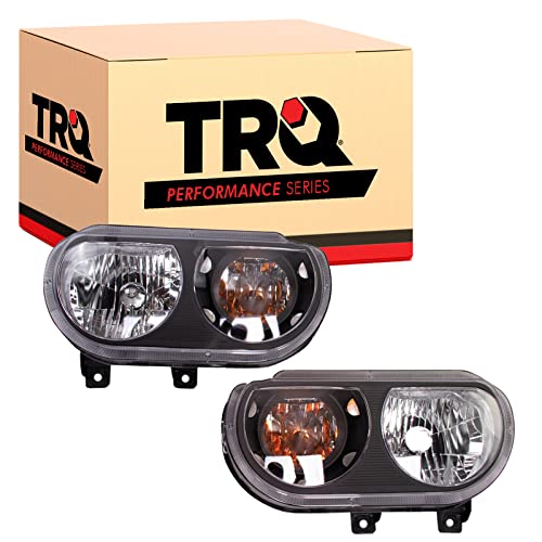 Image of TRQ Driver and Passenger Side Headlight Assembly Set Black Housing Clear Lens Compatible with 08-14 Dodge Challenger Halogen Only