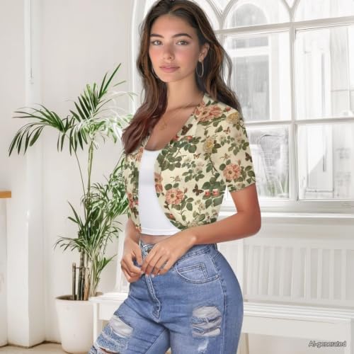 Image of Womens Short Sleeve Cardigans Lightweight Summer Cardigan Trendy Bolero Shrug Cute Floral Cardigan Sheer Bolero