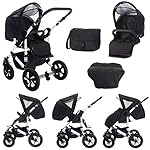 Bebebi Florida | 3 in 1 Kombi Kinderwagen Set | Hartgummireifen | Farbe: Floblack