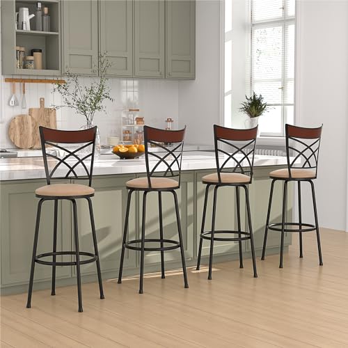 Butacos giratorios VECELO de 360°, set de 4 unidades, sillas altas ajustables de 24/29 pulgadas con respaldo en X, asiento acolchado y reposapiés, para barra de cocina, pub o isla miniatura 2