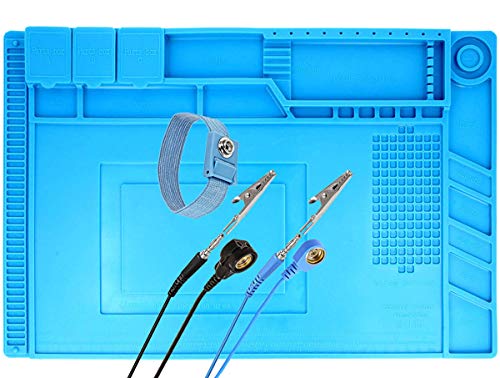 Minadax Alfombrilla de soldadura resistente al calor (hasta 500 °C) con campos magnéticos + correa de muñeca con extensión, 30 x 45 cm, ideal para reparaciones Cover