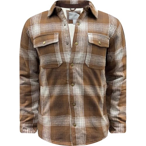 WJL WHISPERING JONES LONDON Mens Sherpa Fleece Lined Lumberjack Padded Shirt Jacket Button Down, Beige Sherpa, L 46”