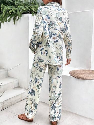 Image of Gufrina Women's Polyester Co-Ord Set with Button-Up Top & Wide Leg Pant 3 /4th Sleeves Collar Neck Printed Pattern Regular Fit and Standard Length