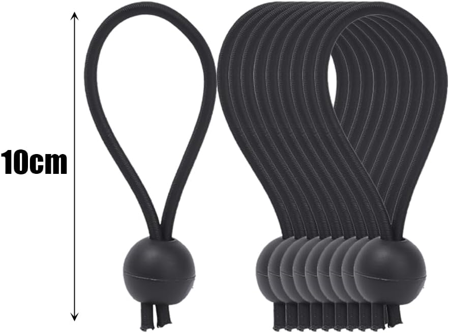 10PCS Simple Ball Bungee Cords Black Cord for Canopy Tarp with Elastic String Canopy for Tent,Tarp,Wall Pipe (10cm)