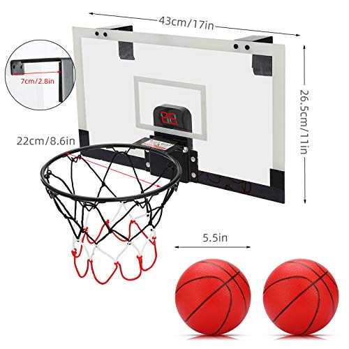 PELLOR Mini Basketballkorb fürs Zimmer Mini Basketball mit elektronischer Bewertungsfunktion und Sound, hängendes Basketballbrett mit 2 Bällen und Pumpe Indoor Outdoor Wurfspiele für Kinder - Image 7